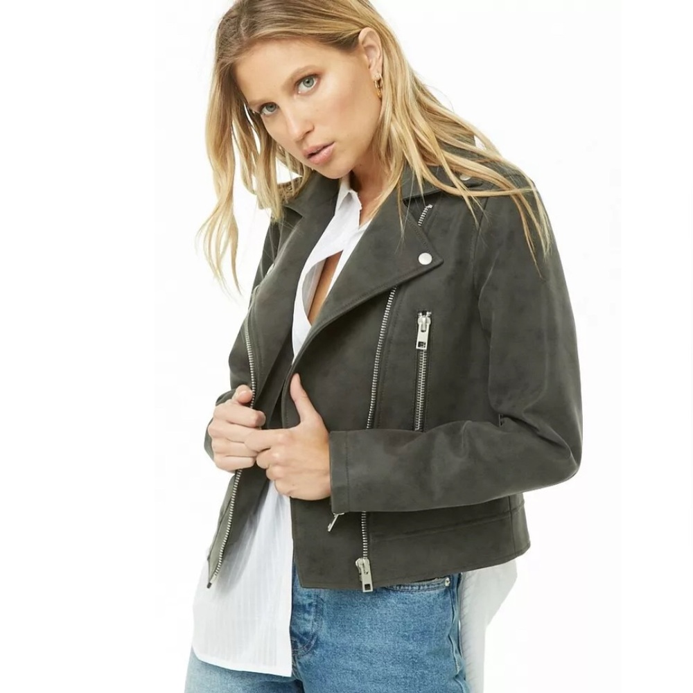 Forever 21 Junior's grey Faux suede Leather Jacket, size Large